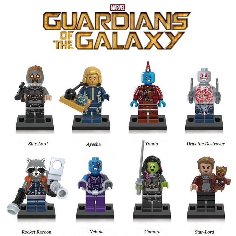 8pcs/set Guardians of the Galaxy Star-Lord Rocket Ayesha Drax Yondu Minifigures