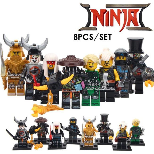 8pcs/set Game Ninjago Minifigures Block Chew Toy Wu Lloyd Iron Baron Harumi Nya