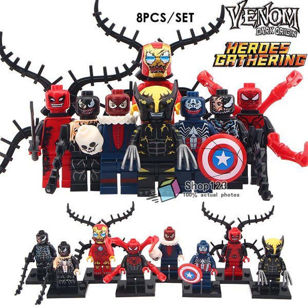 8pcs/set Marvel Symbiote Venom Deadpool Wolverine Iron Man Spiderman Minifigures