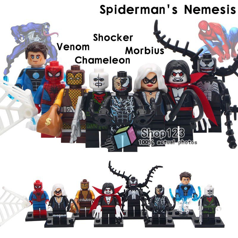 8pcs/set Spider-Man Movie Minifigures Venom Hydro-Man Chameleon Morbius Shocker