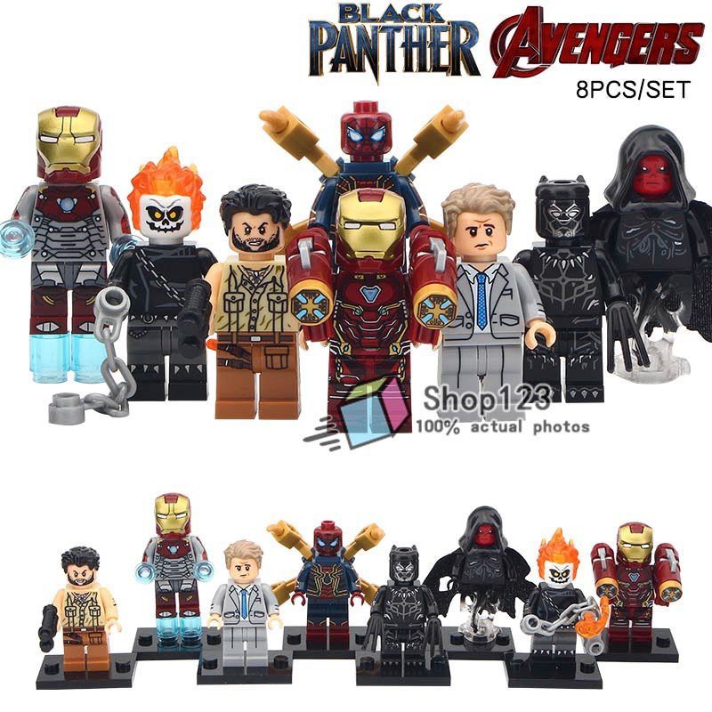 8pcs/set Ghost Rider Avengers Red Skull Black Panther Ulysses Klaw Minifigures