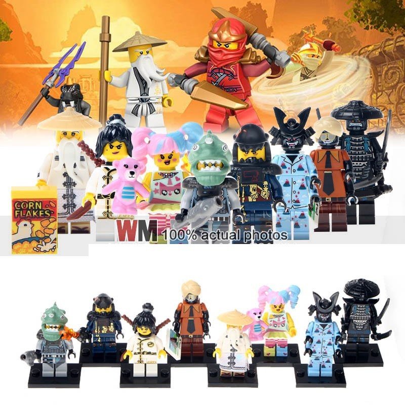 8pcs/set Ninjago Cartoon Minifigures Nya Master Wu Garma Mecha Man Pythor Angler