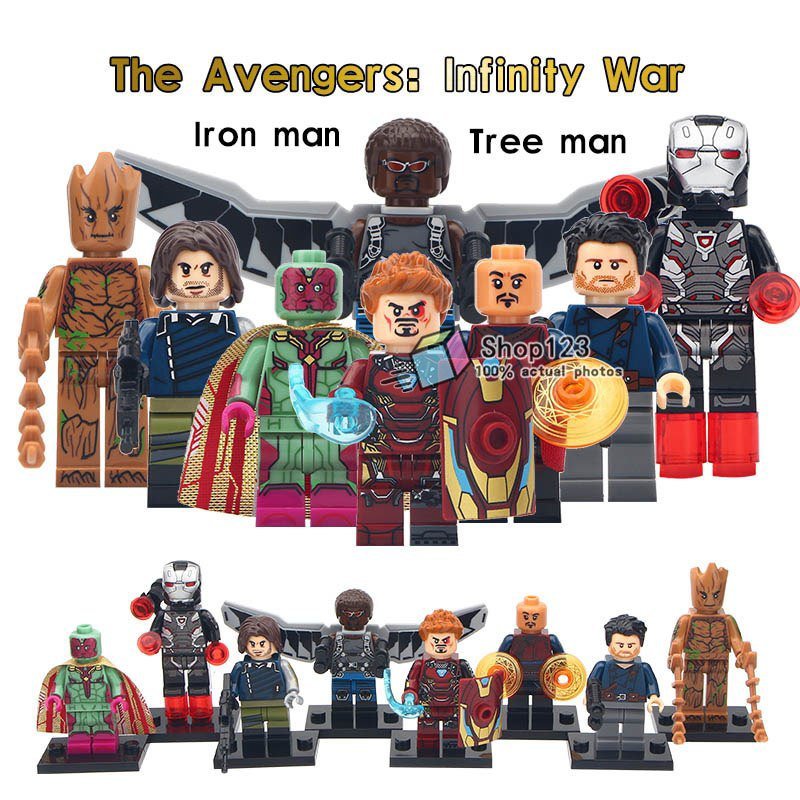 8pcs/set Avengers Infinity War Minifigures Iron Man Vision Groot Falcon Bucky