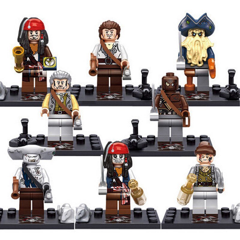 8pcs/set Pirates Of The Caribbean Jack Davy Jones Will Turner Gibbs Minifigures