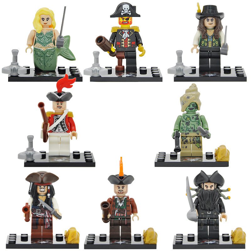 8pcs/set Pirates Of The Caribbean Davy Jones Mermaid Jack Sparrow Minifigures