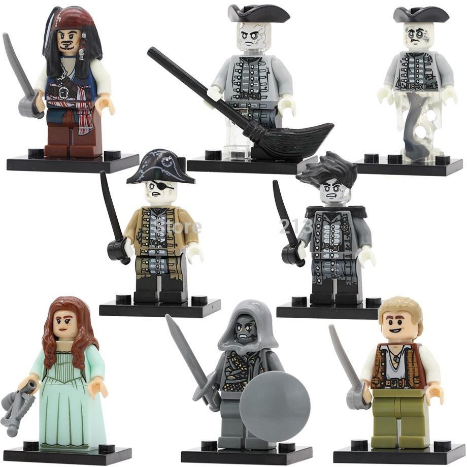 8pcs/set Pirates Of The Caribbean Minifigures Salazar Jack Sparrow Carina Gibbs