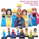 8pcs/set Cinderella Beauty And The Beast Cartoon Minifigure Belle Princess Anna