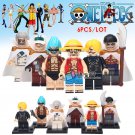 6pcs/set Anime  One Piece Luffy Sanj Franky Whitebeard Garp Akainu Minifigures