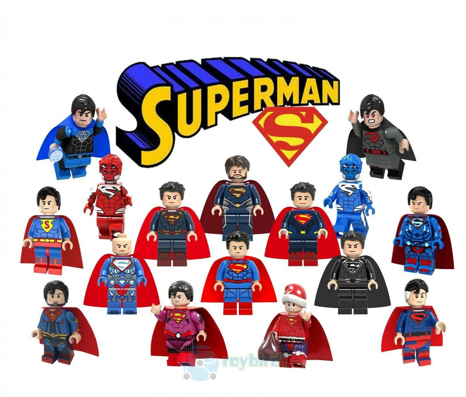 16Pcs Different Style Superman Red Blue Jor-El Lex Luthor Superhero Minifigures