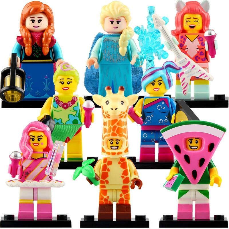 8Pcs Elsa Anna Candy Rapper Giraffe Guy Hula Lucy Watermelon  Minifigure