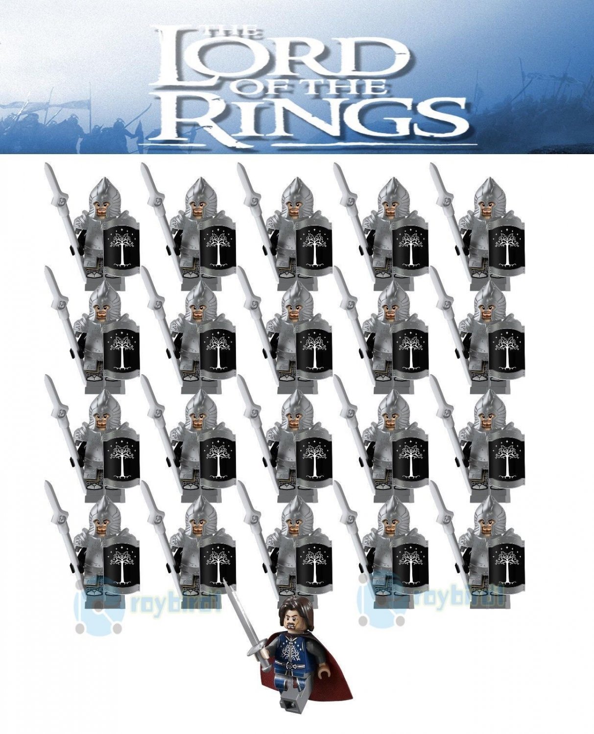 21Pcs The Lord Of The Rings Gondor Soldiers Armor Spear Pikeman  Minifigures