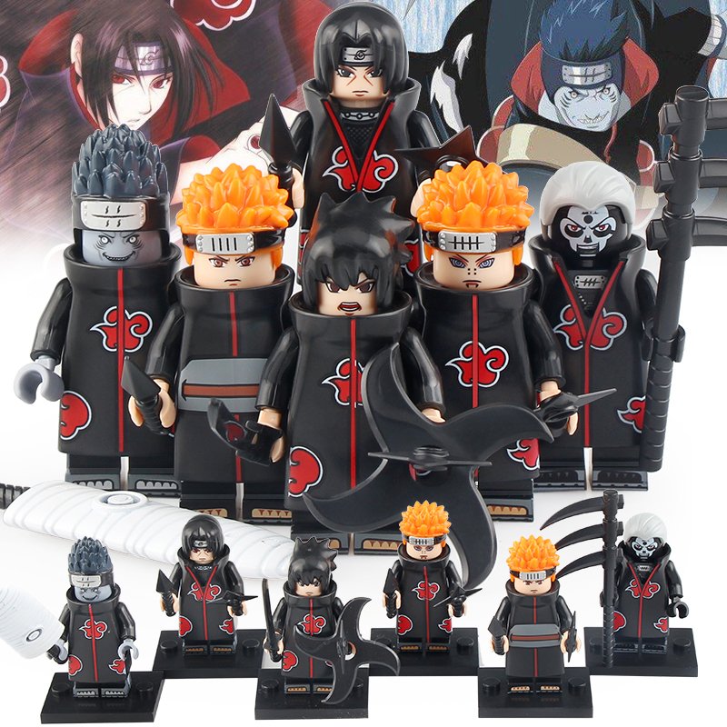 6pcs Naruto Sasuke Akatsuki Pain Yahiko Itachi Uchiha Kisame Hidan Minifigures