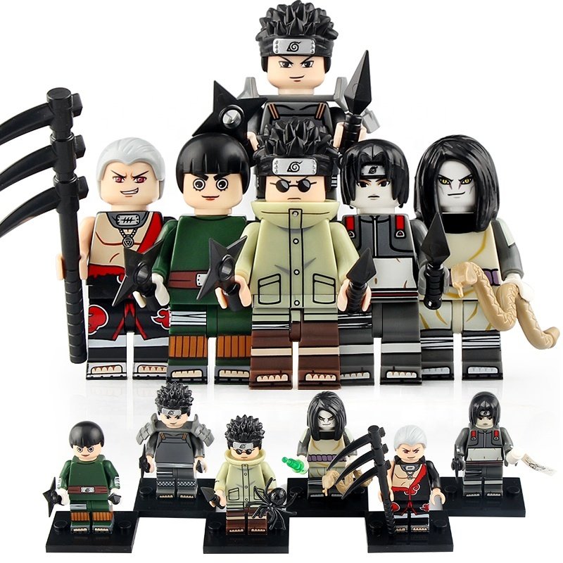 6pcs Naruto Hiruzen Sarutobi Orochimaru Rock Lee Sai Shino Hidan Minifigures Toy