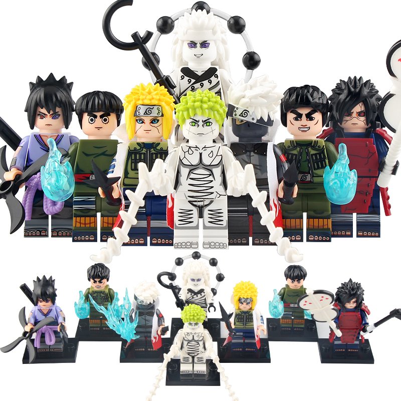 8pcs Naruto Sasuke Uchiha Madara Might Guy Kakashi Minato Zetsu Minifigures Toys