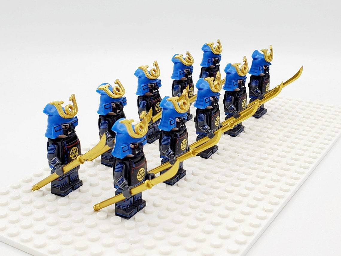 10pcs Japanese Warriors Samurai (Black Blue Armour) NagiNata Minifigures