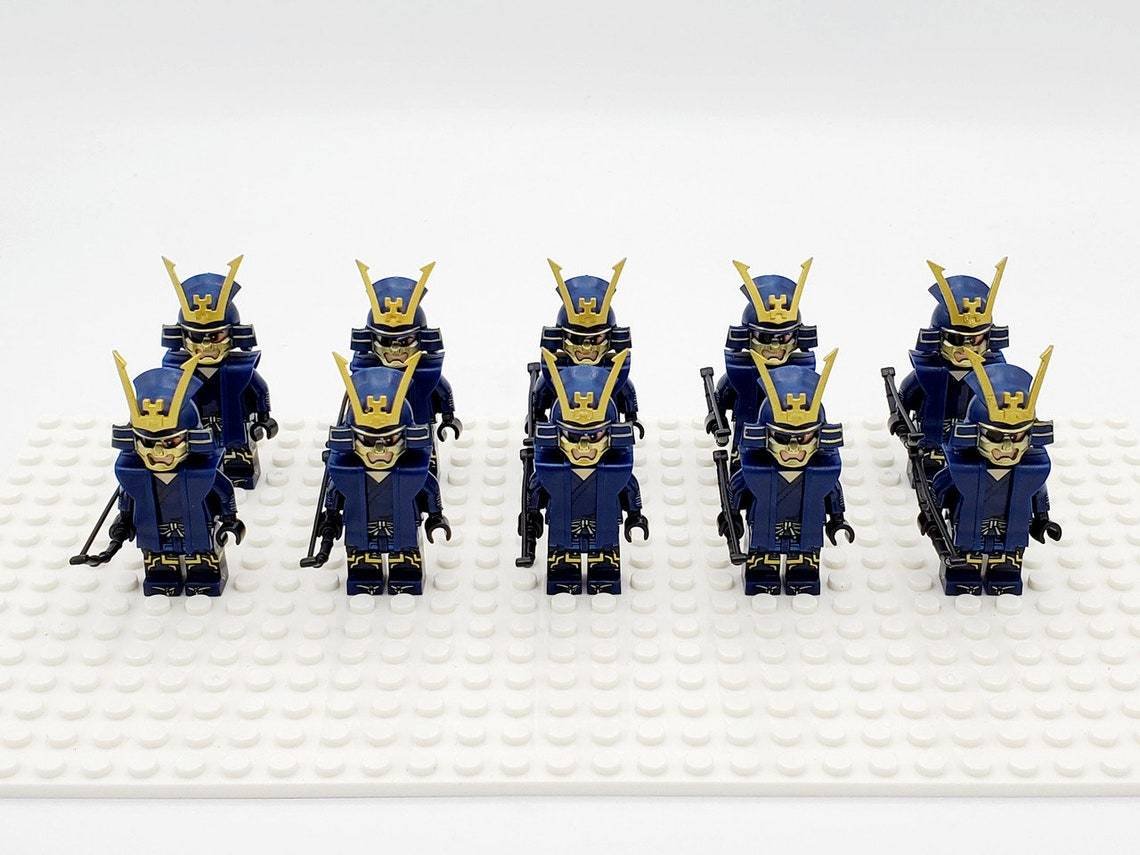 10pcs Japanese Samurai (Blue Armor) Archers Warriors Minifigures