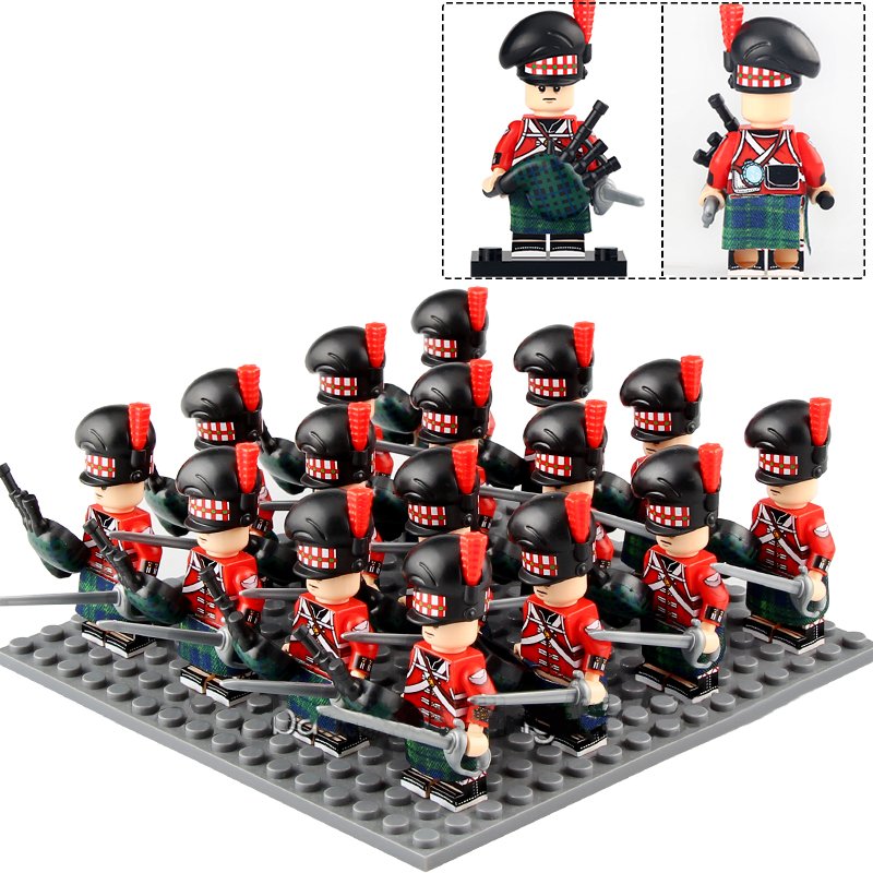 16pcs Napoleonic Wars Britain Army the British Highlander bagpiper Minifigures