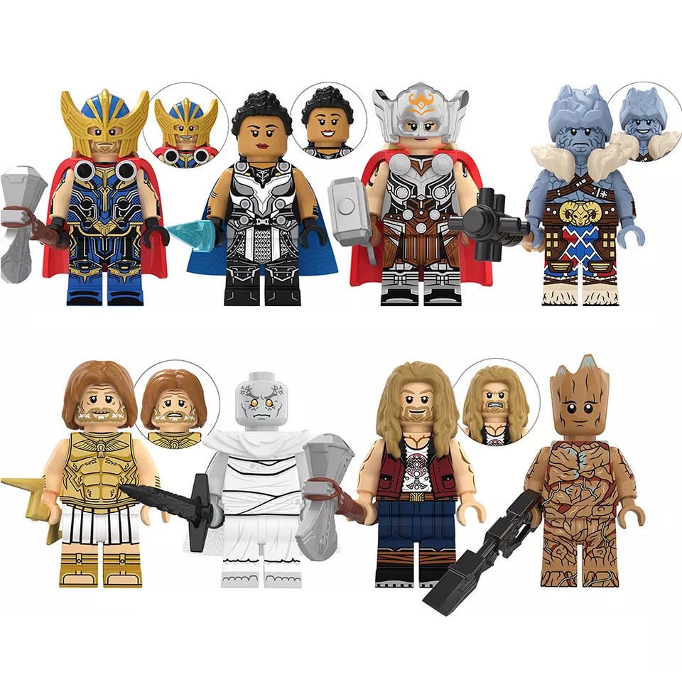 8pcs Thor Love and Thunder Valkyrie Mighty Thor Gorr Korg Zeus Minifigures Toy