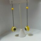 Long Yellow/Black Glass Bulls Eye Ball Chain Bead Dangle Hook Earrings