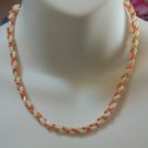 Vintage Twisted Triple Strand Mother of Pearl & Coral Bead Necklace