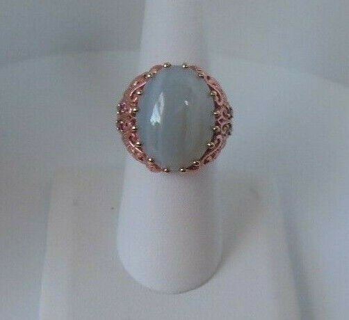 Signed PD Large Cab Stone Filigree Ring Size 7