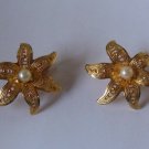 Gold-tone Filigree Faux Pearl Star Fish Clip-on Earrings