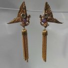 Kirks Folly Wings Stone Compass Dangling Chain Clip on Earrings RARE
