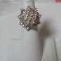 tall silver-tone adjustable Clear set rhinestone Starburst cocktail ring