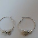 Large Silver-tone Faux Pearl Heart Hoop Earrings "Love Me"