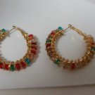 Large Gold-tone Wire Wrapped Multi Colored Faceted Rhinestone Hoop Earrings