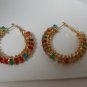 Large Gold-tone Wire Wrapped Multi Colored Faceted Rhinestone Hoop Earrings
