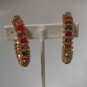 Large Gold-tone Wire Wrapped Multi Colored Faceted Rhinestone Hoop Earrings