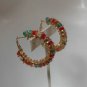 Large Gold-tone Wire Wrapped Multi Colored Faceted Rhinestone Hoop Earrings