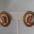 Limoges France Hand Painted Porcelain & Faux Pearl Clip-on Earrings