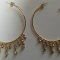 Large blue dangle rhinestone Pierced hoop earrings