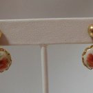 Victorian Style Gold-tone Round Floral Ceramic Dangle Earrings