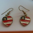 Vintage Enamel US Red White & Blue Flag Heart Hook Earrings