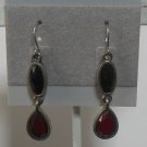 Silver-tone Black/Maroon Faceted Glass Hook Earrings