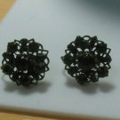 Vintage-Antique Signed Czechoslovakia Black Glass Filigree Screw-back Earrings