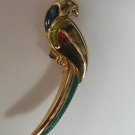 Vintage Signed LC Gold-tone W/Blue/Green Accents Parrot Brooch Rhinestone Eye