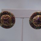 Gold tone Purple green Aluminum Circle Round Earrings Lightweight