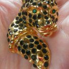Vintage Gold-tone Rhinestone Leopard Scarf Clip/Pendant