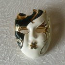 Vintage Gold-tone Black & White Enamel Mask Brooch