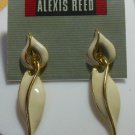 Vintage Alexis Reed Gold-tone and Cream Enamel Dangle Clip Earrings