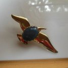 Vintage Gold-tone Flying Bird Blue Stone Brooch/Pin