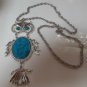 Large Silver-tone Blue Stone Owl Pendant Necklace