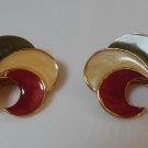 Vintage Large Gold Tone Enamel Swirl Clip-on Earrings
