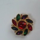 Multi-color Rhinestone & Red Cab Swirl Circle Brooch/Pendant