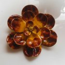 Large Vintage 3-Layer Enamel Metal Brown/Yellow Flower Brooch/Pin