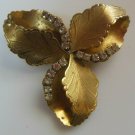 Vintage Gold-tone Prong-set Rhinestone Floral Leaf  Brooch